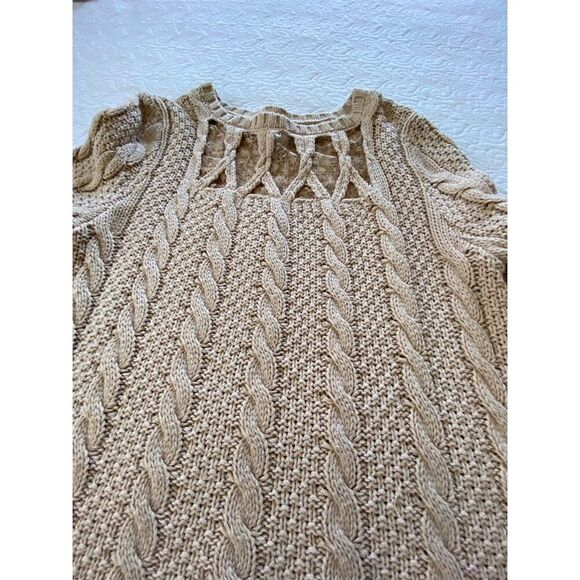 LC Lauren Conrad Beige with Lace Detail Cable Knit Pullover Sweater Size XL - Picture 6 of 10